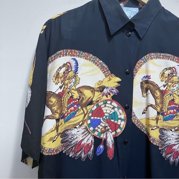 Vintage Como Studio Native American Graphic Black Button Down Shirt Size 8 - Picture 6 of 11